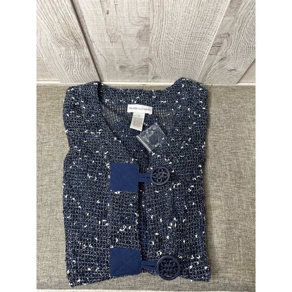 Drapers & Damons Navy & White Open Weave Cardigan Jacket Size Medium - Picture 3 of 6